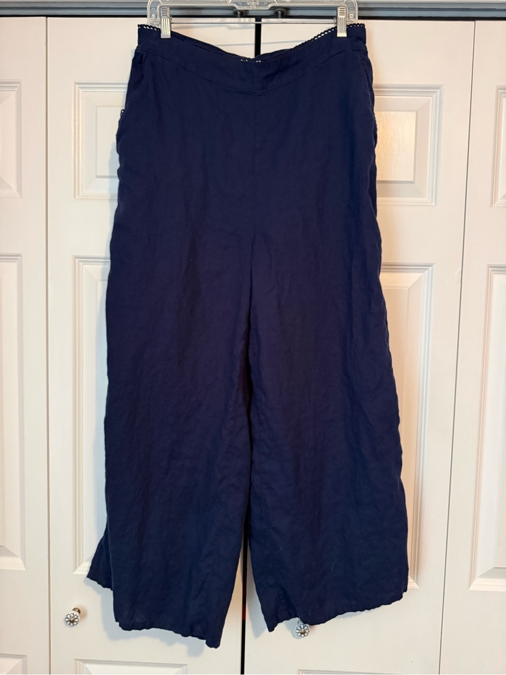 Laura Ashley Women’s Wide Leg Navy 100% Linen Pants